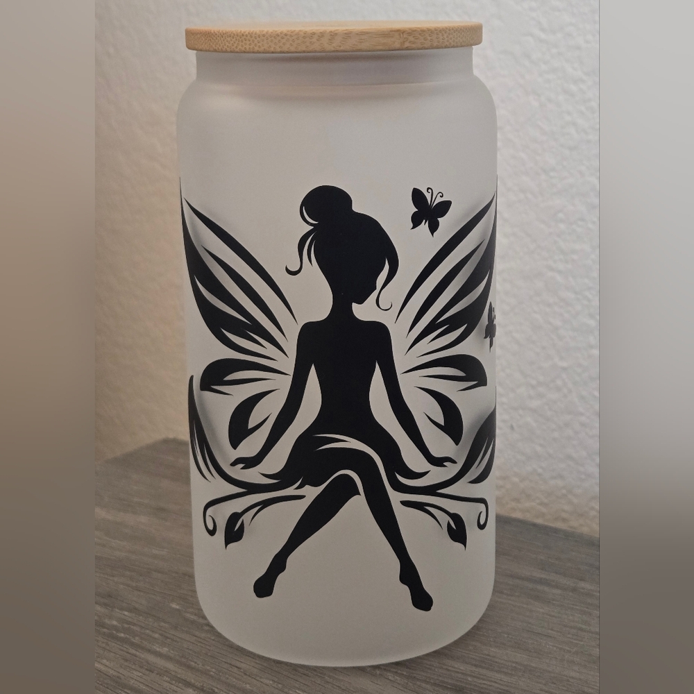 Fairy Silhouette Frosted Glass Jar
